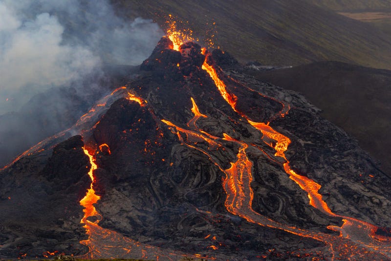 Icelandic volcano, Fagradalsfjall, seen here erupting.