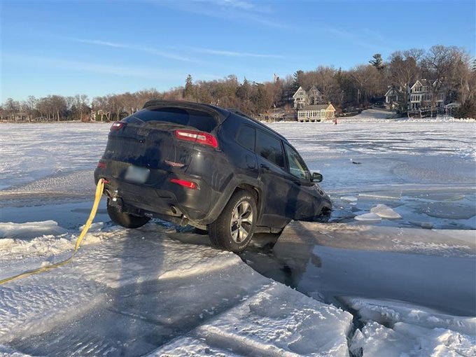 After three vehicles fell through Lake Minnetonka this week, the Hennepin County Sheriff's Office is reminding people to think twice before going out on the ice.