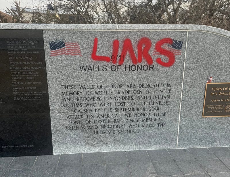 "Liars" was spray-painted on the 9/11 Walls of Honor at the memorial