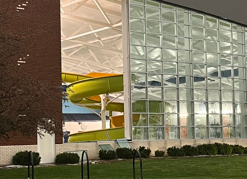 A line of thunderstorms packed heavy winds on April 15, 2023 throughout the St. Louis metro region. Damage was eported at the rec center in Ballwin, as glass windows were blown out near the pool.