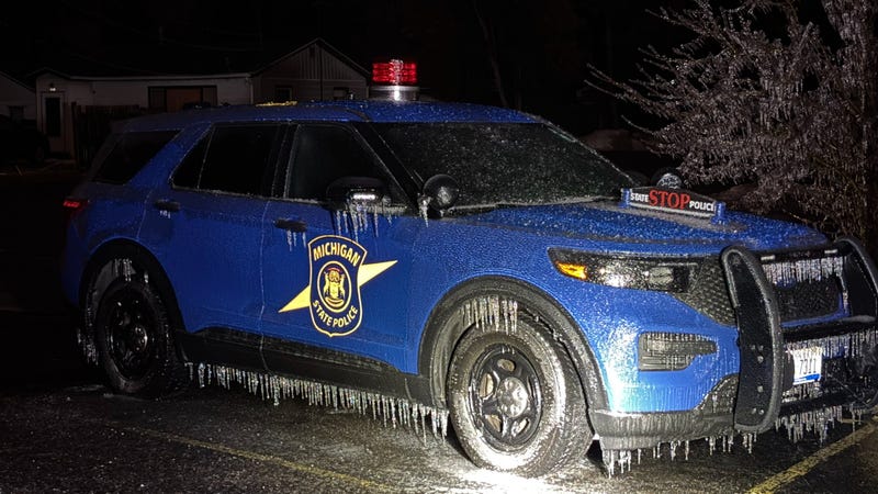 Ice-covered police car