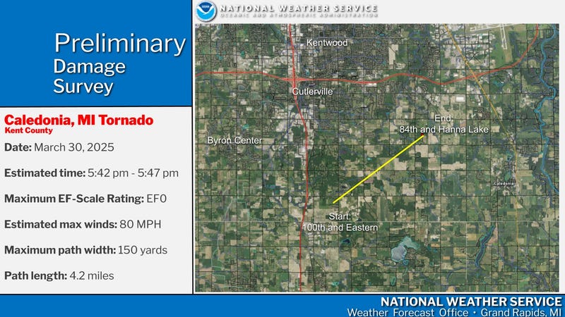 NWS Grand Rapids shows map of tornado