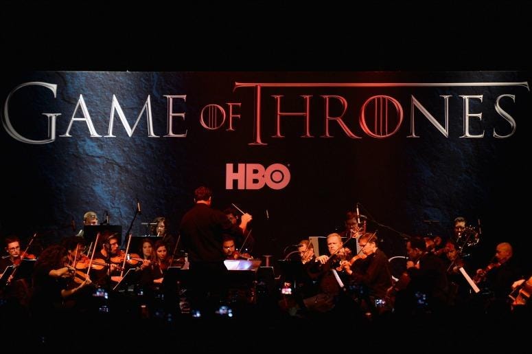 A full orchestra performs during the announcement of the Game of Thrones Live Concert Experience featuring composer Ramin Djawadi at the Hollywood Palladium