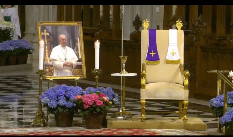 A photo of Pope Francis was at St. Patrick's Cathedral on Monday