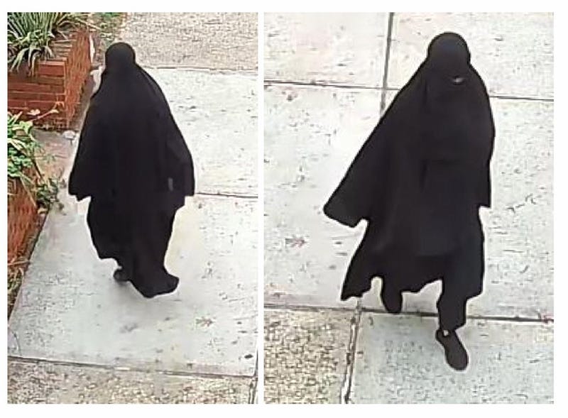 Police released images showing the suspect wearing a burqa in East Flushing around the time of the burglary