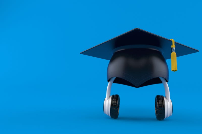 grad cap over headphones