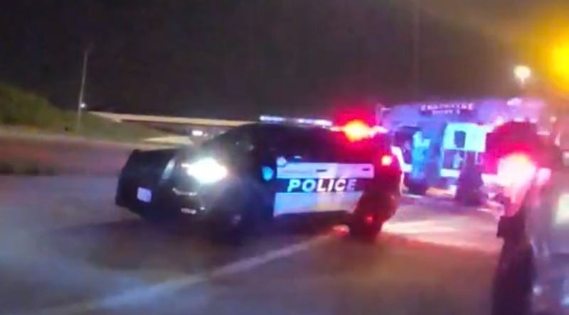 The scene on Highway 121 when a tow truck operator was fatally struck in Grapevine, Texas.