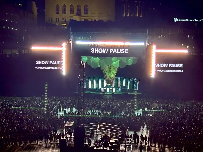 "Show pause" message on screen at Comerica Park after drone interrupts Green Day concert