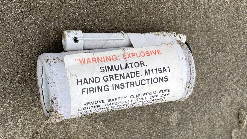 Grenades wash up on beach