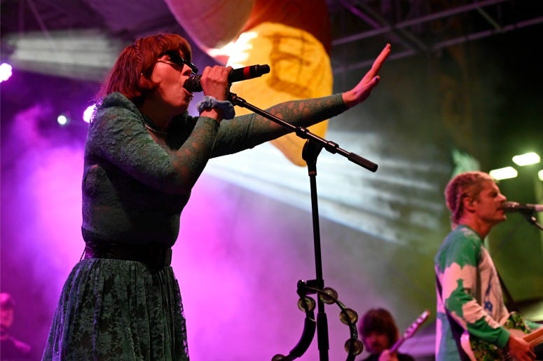 Hannah Hooper of Grouplove performs during a concert