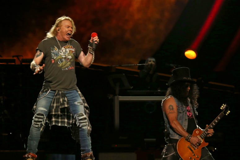 Axl Rose and Slash of Guns N' Roses perform in concert at Madison Square Garden