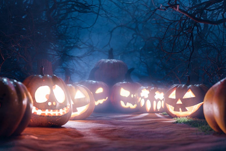 pumpkins at night 