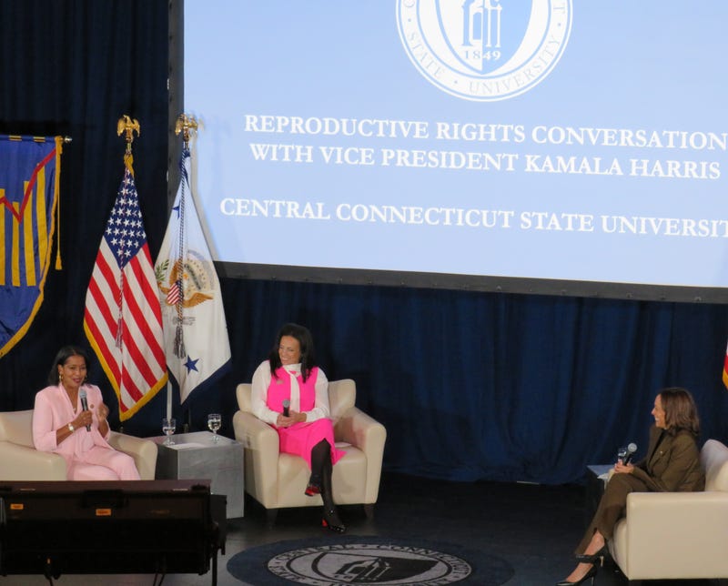 Rep. Jahana Hayes (D-CT05), Planned Parenthood CEO Alexis McGill Johnson and Vice President Kamala Harris at Central Connecticut State University, 10/5/22