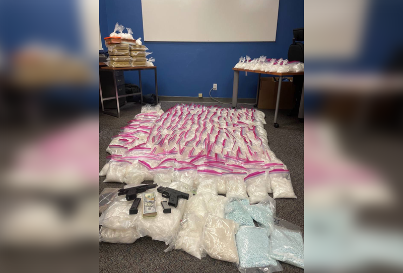 Drugs and guns collected by Huntington Beach Police Department.