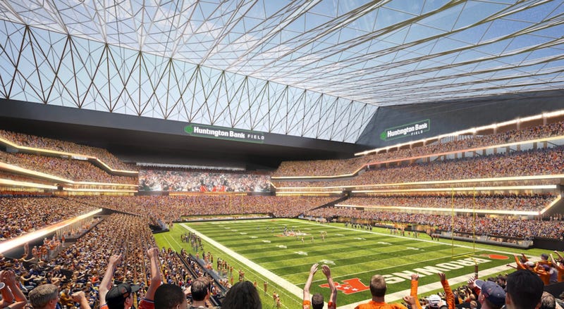 An interior view of the proposed enclosed stadium to be built in Broook Park for the Browns and open in time for the 2029 season.