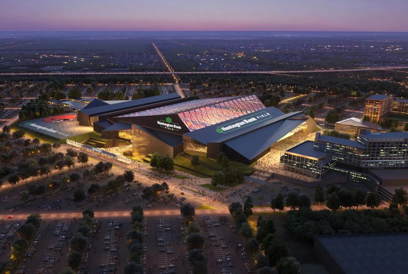 A conceptual rendering of the Browns proposed indoor $2.4 billion Huntington Bank Field to be built on Brook Park, Ohio and open in August 2029.