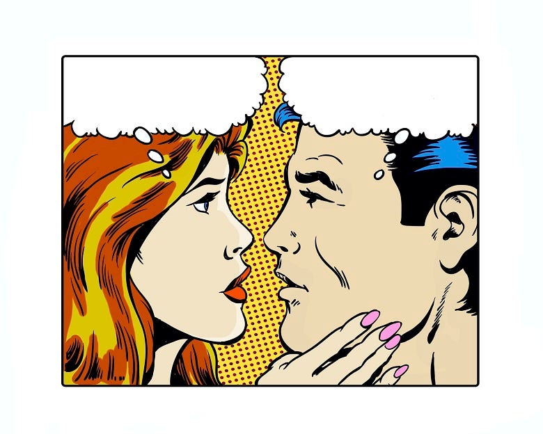 cartoon couple about to kiss