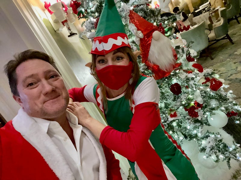 KCBS Radio's Foodie Chap Liam Mayclem with an elf.