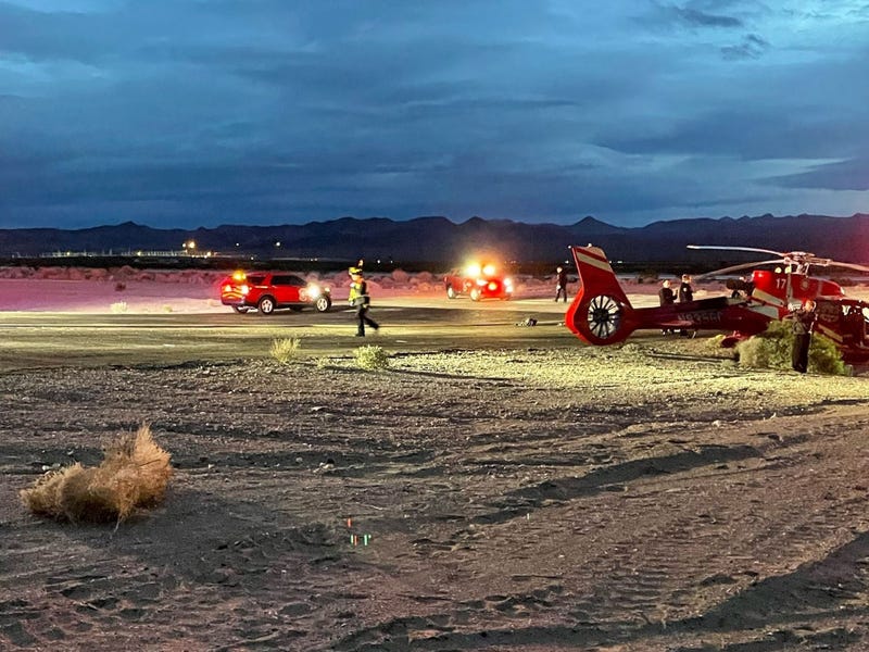 First responders assess the scene of a hard landing involving a tour helicopter at the Boulder City Airport on December 27th, 2022