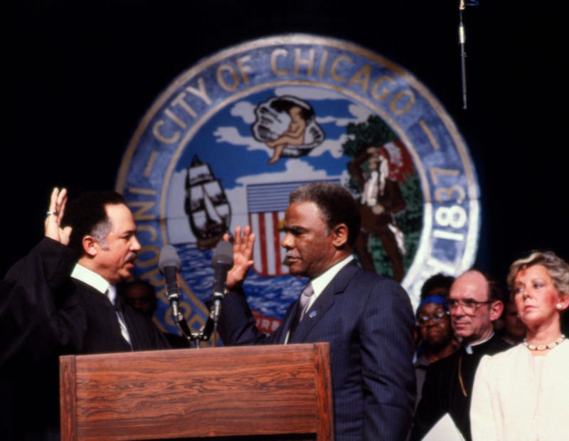 Harold Washington being sworn in 