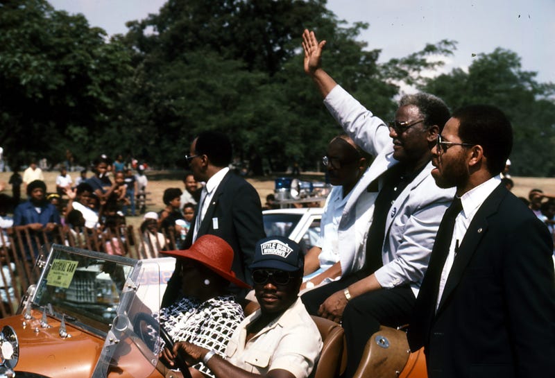 Harold Washington riding in Bud Billiken Parade, mid-1980s