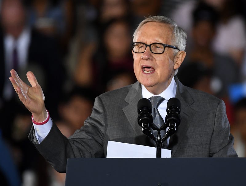 U.S. Senate Minority Leader Harry Reid (D-NV) speaks at a campaign rally with U.S. President Barack Obama for Democratic presidential nominee Hillary Clinton at Cheyenne High School on October 23, 2016 in North Las Vegas, Nevada.