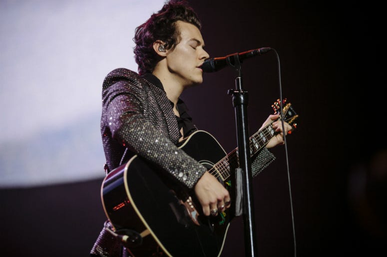 Harry Styles performs during his European tour at AccorHotels Arena