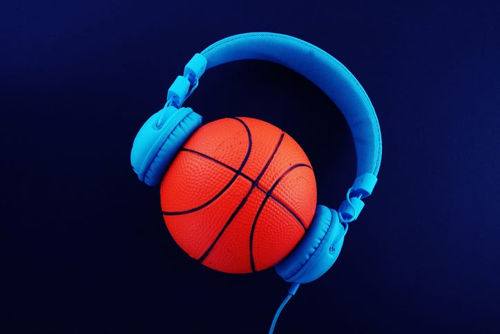 basketball with headphones on