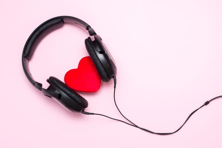 Headphones around a heart