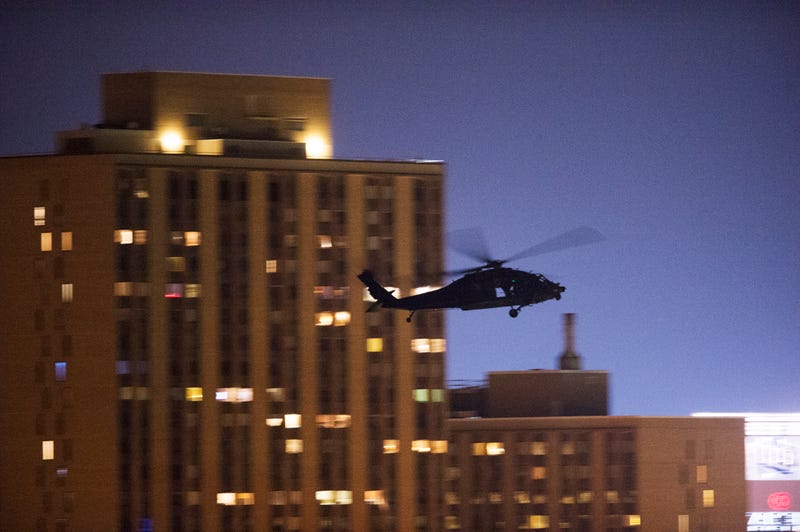 Helicopter in downtown Minneapolis
