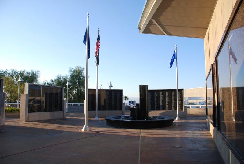 The Henderson Veterans Memorial Wall next to Henderson City Hall