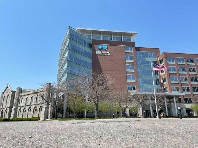 Former Highmark Blue Cross Blue Shield corporate headquarters on West Genesee Street downtown, incorporated the 1848 facade of the former Buffalo Gasworks Company into the design of the building.