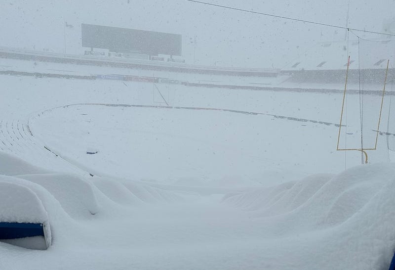 Highmark Stadium covered in snow