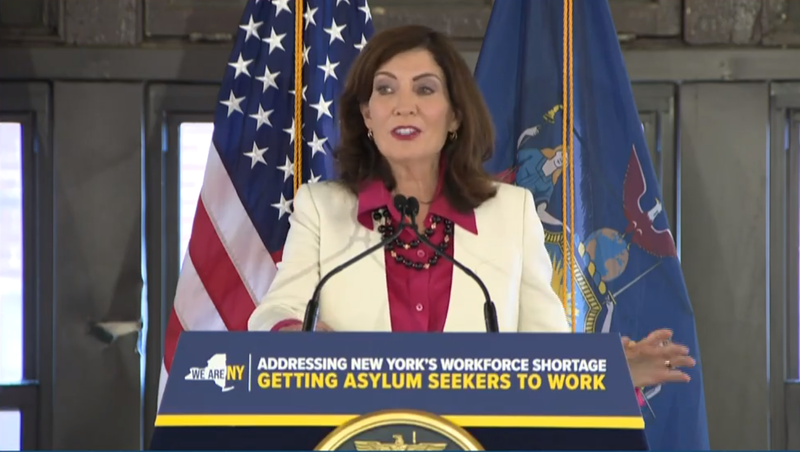 Governor of New York, Kathy Hochul speaks during a press conference on Monday, Oct. 2, 2023.