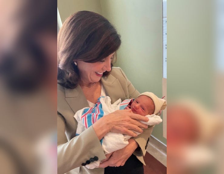 Hochul holds her granddaughter, Sofia, in a photo posted by the governor Sunday
