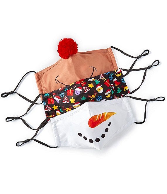 Holiday Smiles Adjustable Cloth Face Masks With Built-In Filters 3-Piece Set