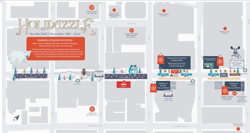 A map of what is in store for the Holidazzle 2024.