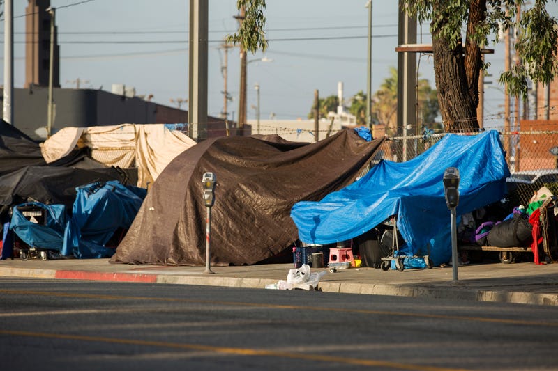 A homeless camp on a city street