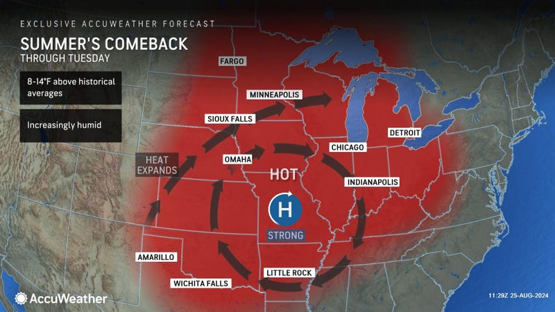 AccuWeather map showing high heat