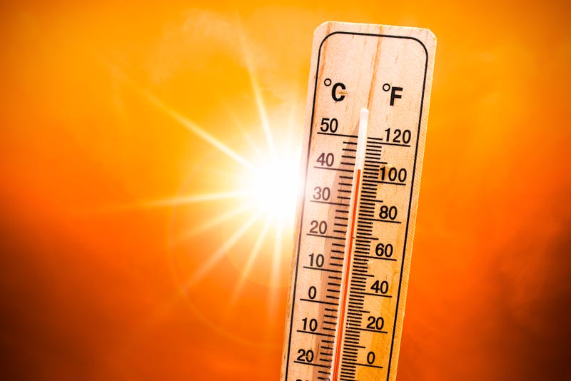 A thermometer indicates very hot temperatures 