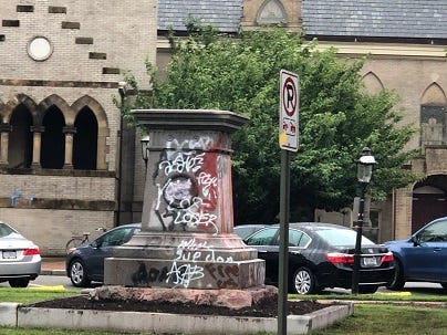 Howitzer Monument after vandalism in 2020