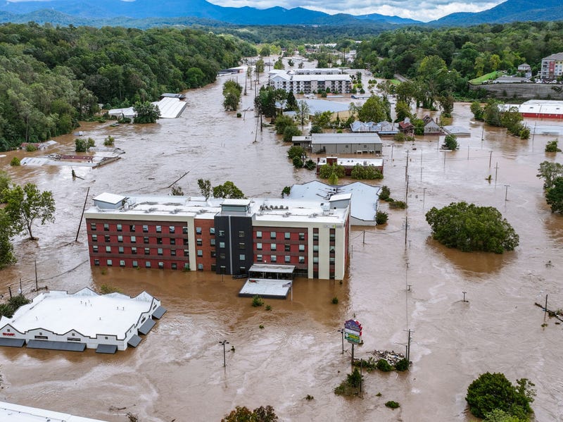 An overhead view of flooding caused by Hurricane Helene