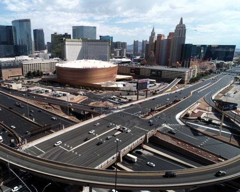 An overhead view of the re-built I-15/Tropicana interchange.