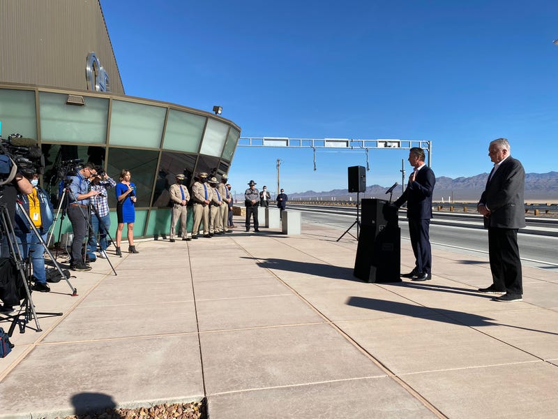 Nevada Gov. Steve Sisolak and California Gov. Gavin Newson announce plans to expand 15S past Primm on Dec. 5th, 2021