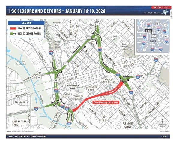 Map of the downtown Dallas Canyon