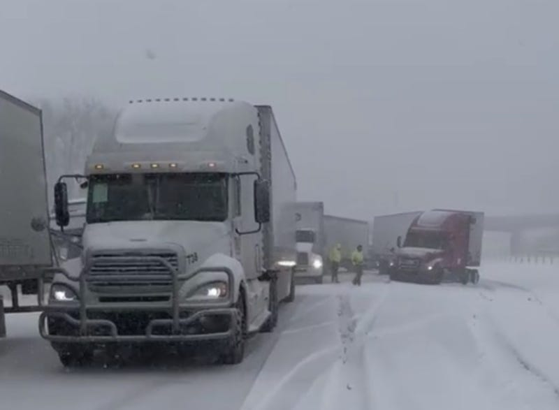 Semi trucks piled up after crash on I-94 in Southwest Michigan