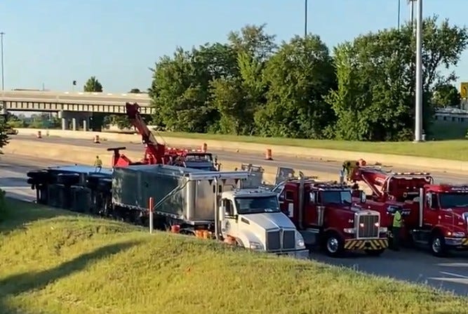 semi trailer hits overpass on I-96
