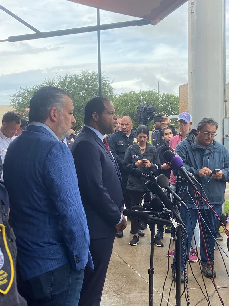 Dallas Mayor Eric Johnson and Senator Ted Cruz speak at news conference