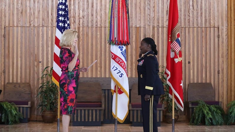 Army swears in first female inspector general
