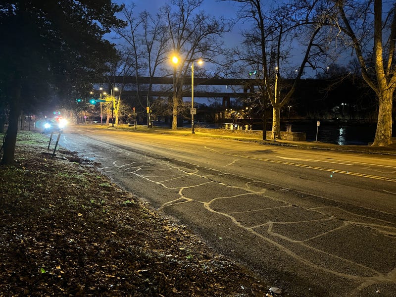 Floodwaters have receded on Kelly Drive, but the road is still closed as city crews remove mud and debris, Jan. 11, 2024.